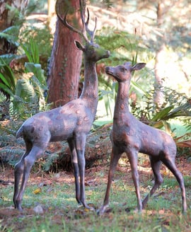 Extra Large Deer Set Metal Garden Ornament – Aged Verde