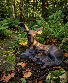 Doe and Fawn Lying Garden Sculpture Medium