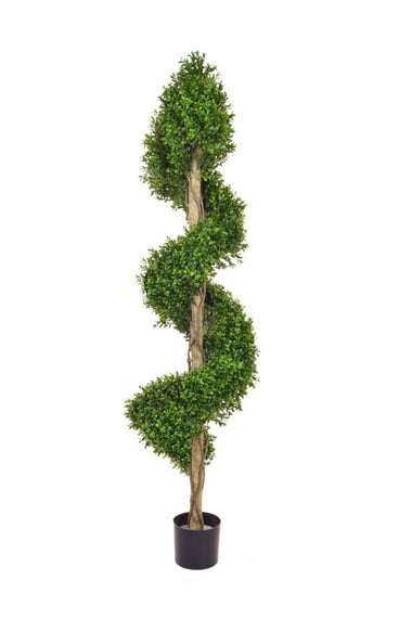 Artificial topiary buxus spiral 150cm tall for flanking a front door in a formal pair