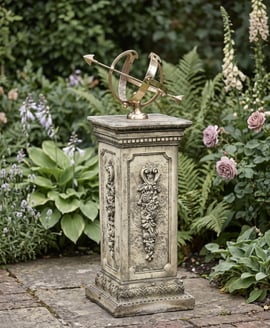 Medium Armillary on Floral Stone Garden Pedestal