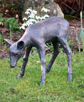 Fawn Standing Metal Garden Ornament – Aged Verde
