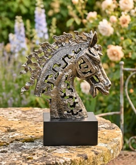 Fretwork Horse Head Metal Garden Ornament