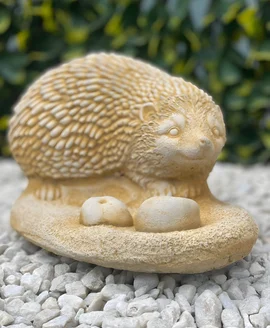 Hedgehog with Apples Stone Garden Ornament in Sandstone